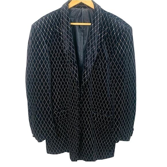 IL Canto 38R Mens Velvet Sparkling Glittery Diamond Pattern Blazer Jacket Formal